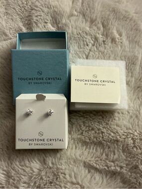 Touchstone Crystal Clear Sparkling Stud Earrings